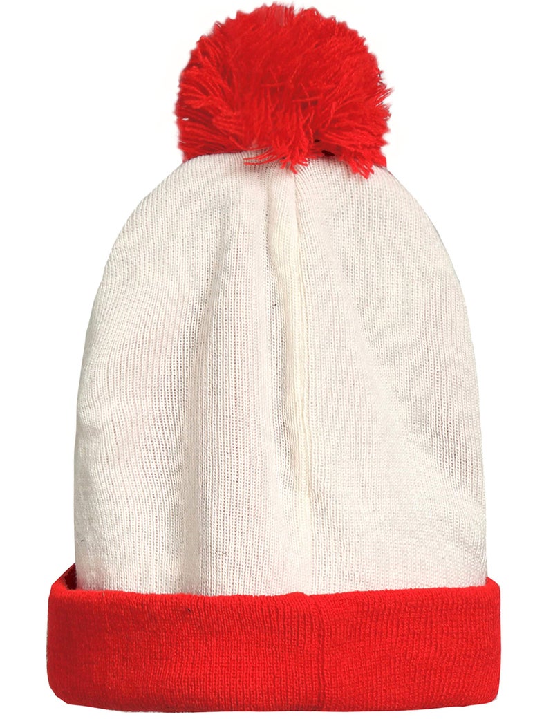 SSLR-Big-Kids-Halloween-Beanie-Hat-Red White Pom Pom Cuff Knit Christmas Hat (One Size, Red White) - Image 2